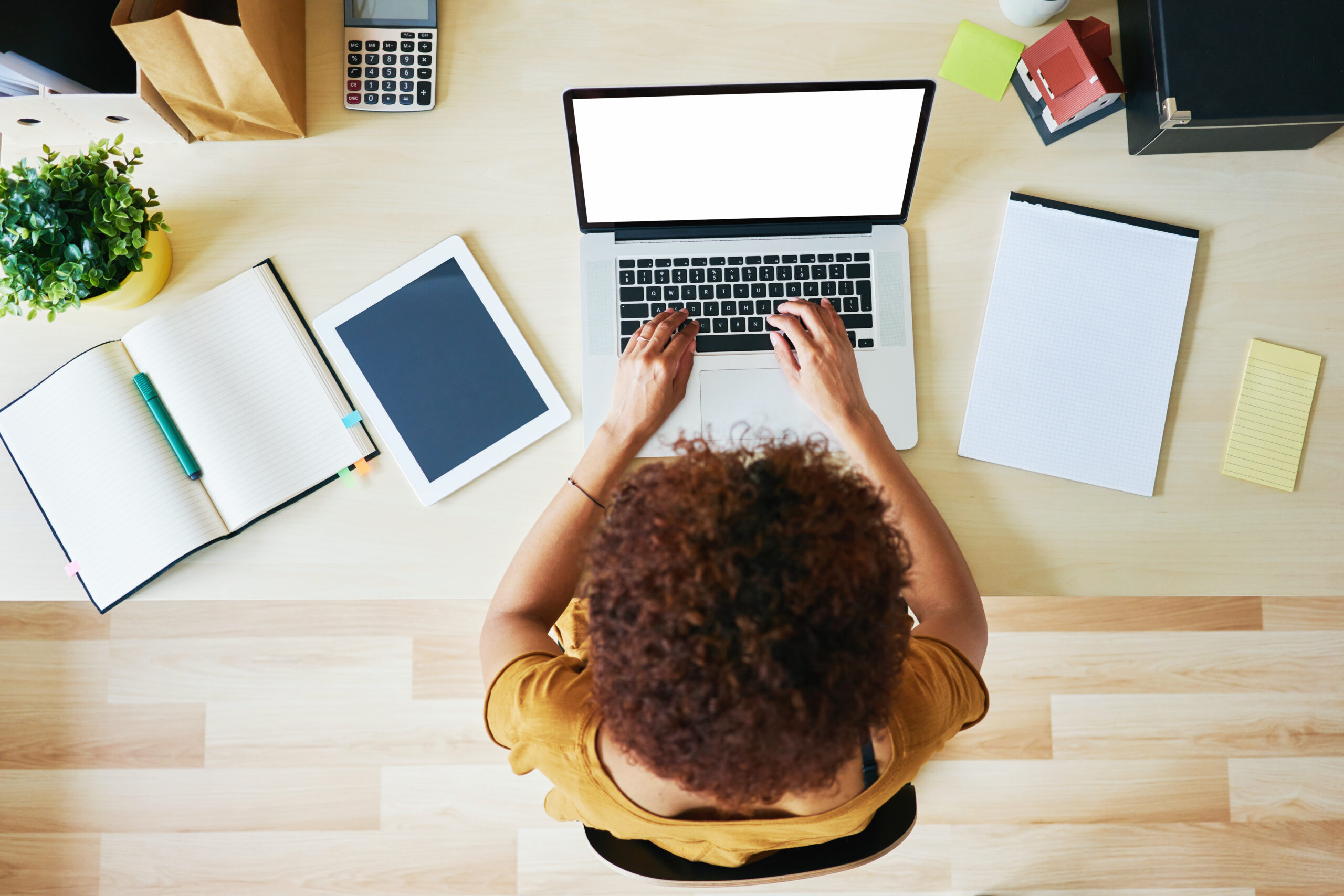 young woman working from home